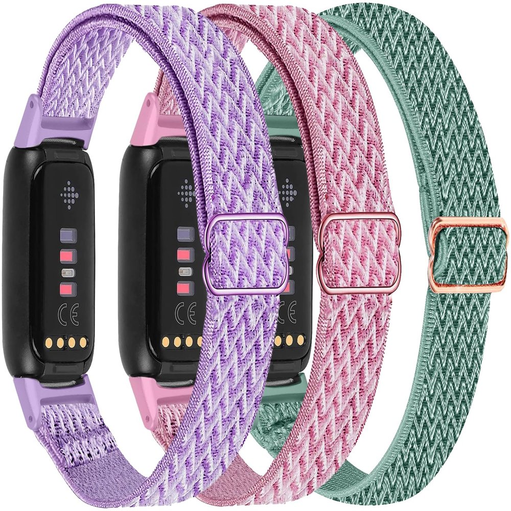 3-Pack Elastic Nylon Bands Compatible with Fitbit Luxe, Breathable Adjustable Replacement Stretchy Nylon Loop Wristband Sport Strap for Women Men, 306