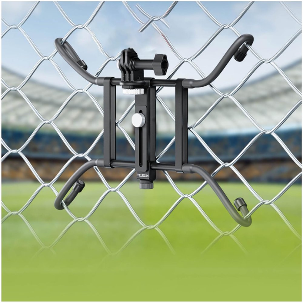 Action Camera Fence Mount - Adjustable Clamp Arm for Football, Tennis, Baseball - Cell Phone Fence Mount for Outdoor Sports