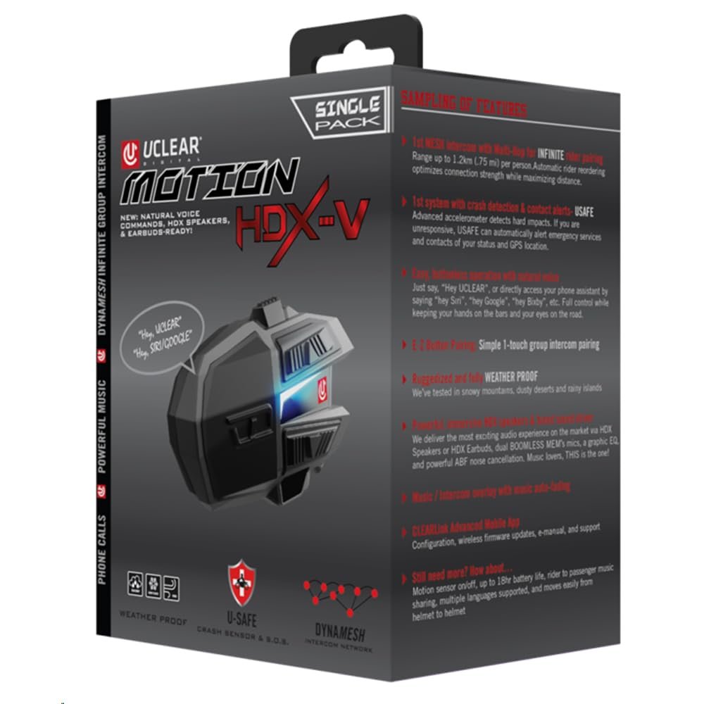 UCLEAR Digital Motion HDX-V Bluetooth Helmet Communication System - Single Kit