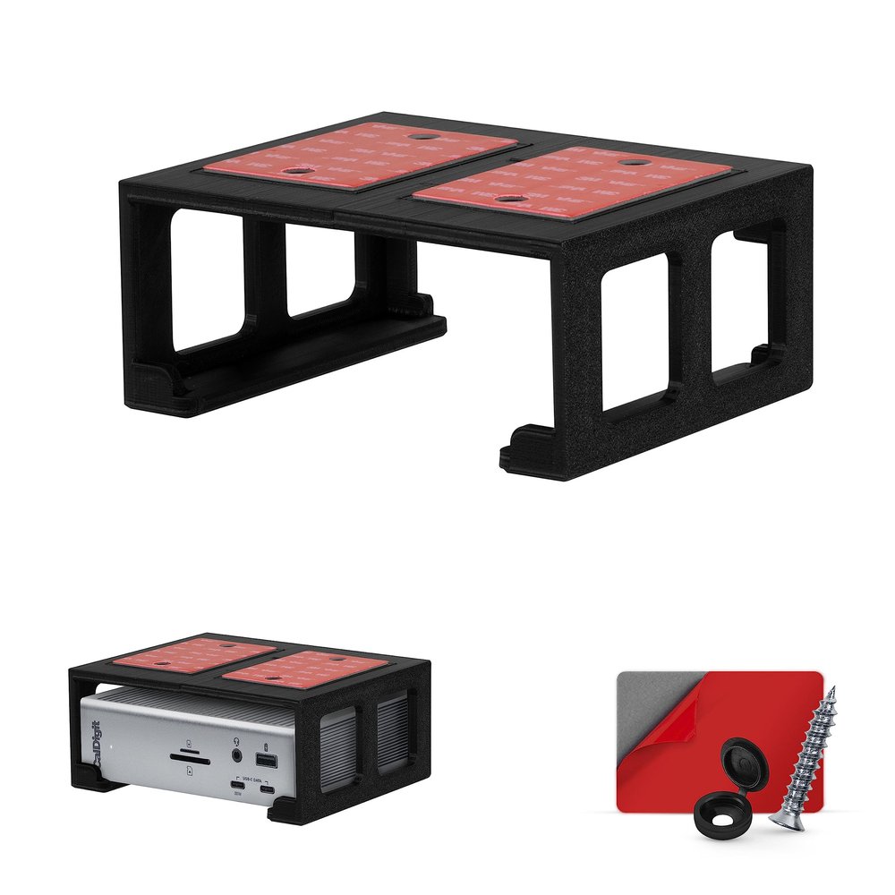 BRAINWAVZ Under Desk Mount for Caldigit TS4 Thunderbolt Station 4, Easy to Install Bracket Dock, Space Saving, Adhesive & Screw-in, Reduce Clutter & Free Desktop Space