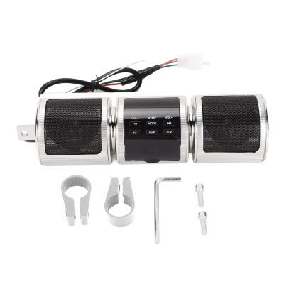 GOWENIC Bluetooth Motorcycle Stereo Speakers, Motorcycle Bluetooth Audio Sound System, Handlebar Mounted Audio Speakers with Digital Amplifier, FM Radio (Silver)