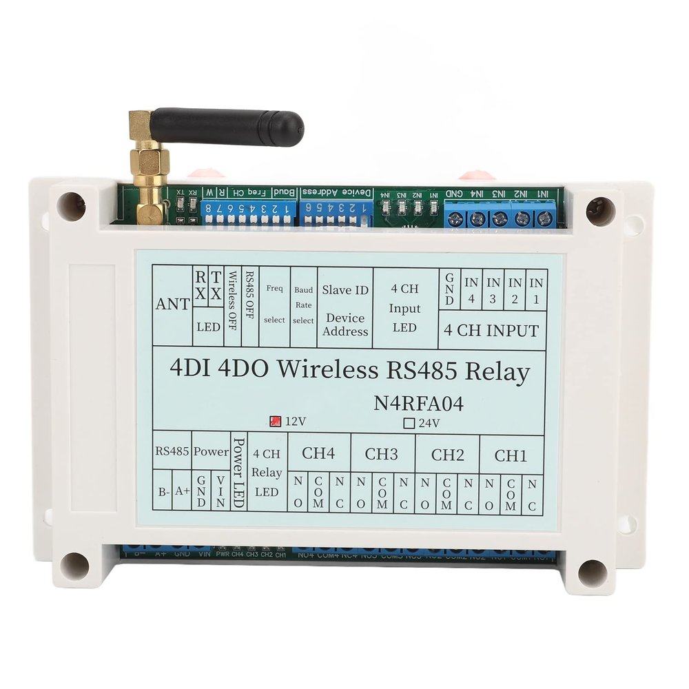 Eujgoov RS485 Transceiver Relay Module - 4 Channel 4DI 4DO with Antenna (12V)