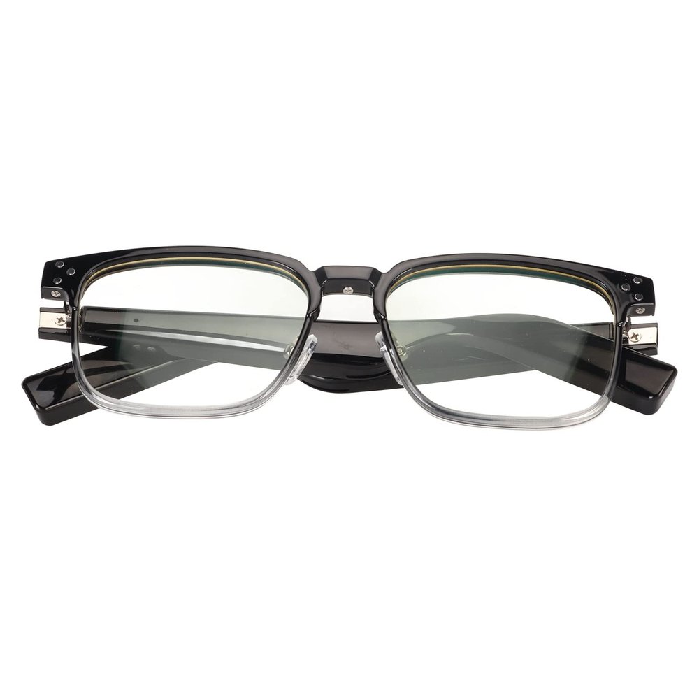 Airshi Smart Glasses, Open Ear Style Glasses Music Playing Anti Blue Lens IPX4 Waterproof for Daily Life (Black Progressive Color Frame)