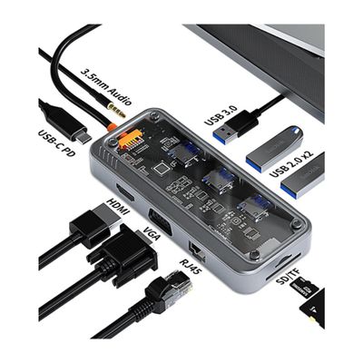 USB C Multi Port 10 in 1 Docking Station With PD 100W, Multi Screen 4K Outputs, Stable Ethernet, 5Gbps Data Transfer, Aux 3.5mm Type-C USB Hub Adapter