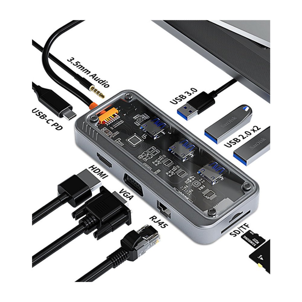 USB C Multi Port 10 in 1 Docking Station With PD 100W, Multi Screen 4K Outputs, Stable Ethernet, 5Gbps Data Transfer, Aux 3.5mm Type-C USB Hub Adapter