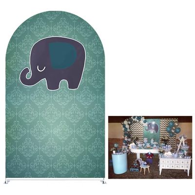 Aerdce Elephant Green Damask Wall Arched Backdrop Cover for Birthday Party Baby Shower Decoration Double-Sided Arched Frame Stand Fabric Covers Chiara Backdrops Arched Display Props