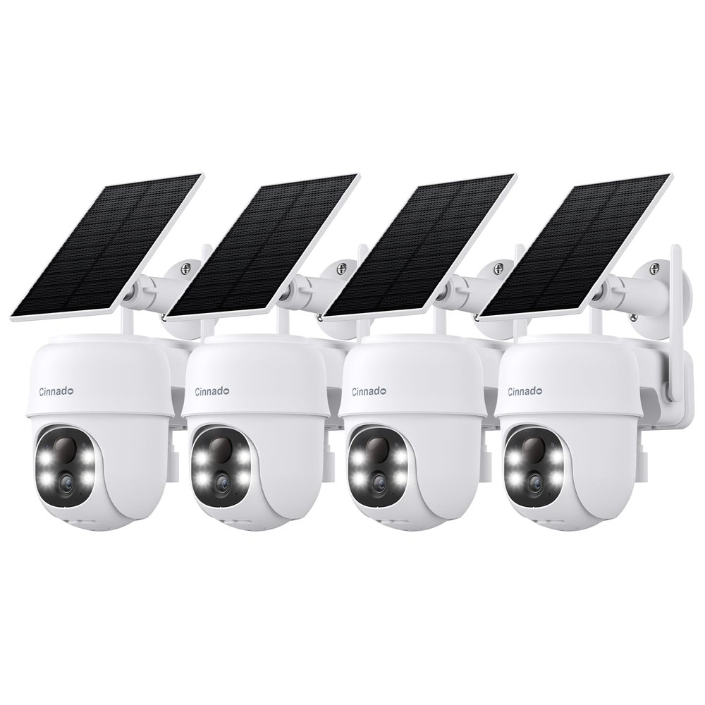 Cinnado 2K Cameras for Home Security-2.4G WiFi Outdoor Camera Wireless Solar/Battery Powered, 360 Viewing, Human Detection, Color Night Vision, Cloud/SD Storage B6 (B6-White-4pack-2.4G)
