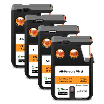 NineLeaf 4 Pack Compatible for Dymo Rhino XTL 1868767 19mm 3/4 inch Label Maker Tape Black on Orange All-Purpose Vinyl Labels for Rhino XTL-300 XTL-500 Label Printer