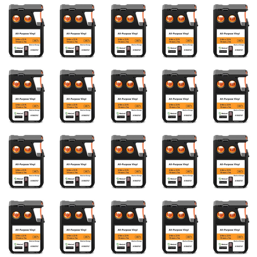 NineLeaf 20 Pack Compatible for Dymo Rhino XTL 1868767 19mm 3/4 inch Label Maker Tape Black on Orange All-Purpose Vinyl Labels for Rhino XTL-300 XTL-500 Label Printer