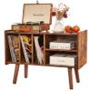 Record Player Stand with Vinyl Storage Holds Up to 300lb, Large Record Player Table Cabinet for Album Storage with Holder Vinyl Display Shelf, Wood Turntable Stand for Bedroom Living Room (Brown) view 1