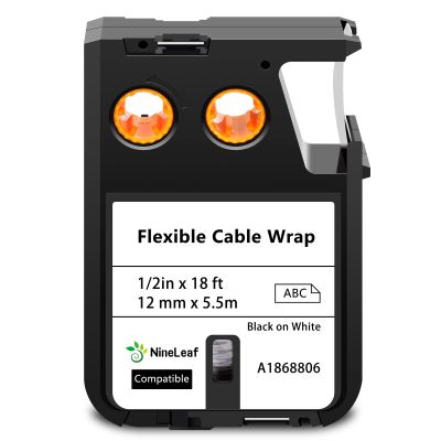 NineLeaf 30 Pack Compatible for Dymo Rhino XTL 1868806 12mm 1/2 inch Label Maker Tape Black on White Flexible Cable Wrap Labels for Rhino XTL-300 XTL-500 Label Printer