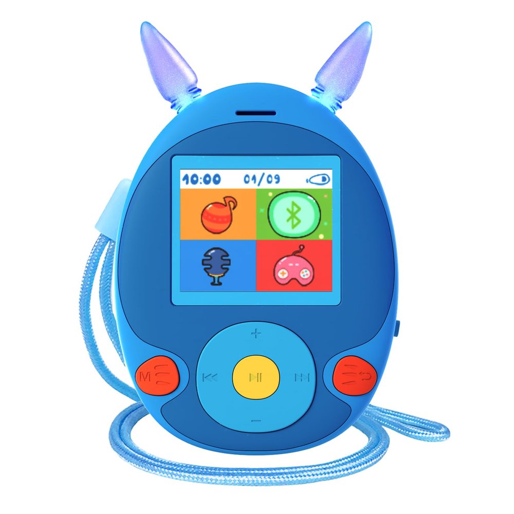 BluKaSa 64GB MP3 Player for Kids, Kids MP3 Player with Bluetooth, Front Speaker, Games, Recorder, Ear Lights, Alarm, Music Player Expandable Up to 128GB(Earbud, Aux Cable, Lanyard Included)