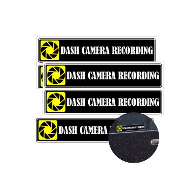 Dash Camera Recording in Car Sticker 5x1 Inches in Car Camera Recording Sign Labels Cam On Board Video for Car Window Bumper Safety 4 PCS (Black)