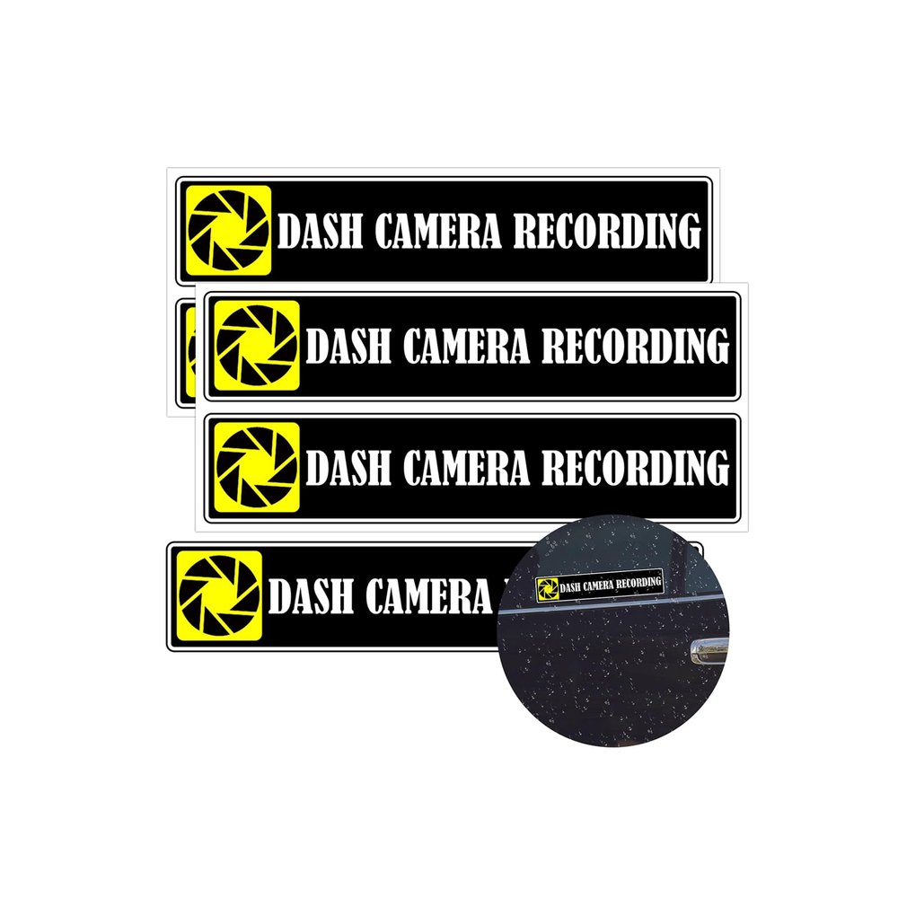 Dash Camera Recording in Car Sticker 5x1 Inches in Car Camera Recording Sign Labels Cam On Board Video for Car Window Bumper Safety 4 PCS (Black)