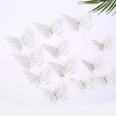 3D Butterfly Wall Decor 72Pcs 3 Sizes,Silver Butterfly Decorations for Birthday Decorations Party Decorations Cake Decorations, Removable Wall Stickers Room Decor Wedding Decor Decal