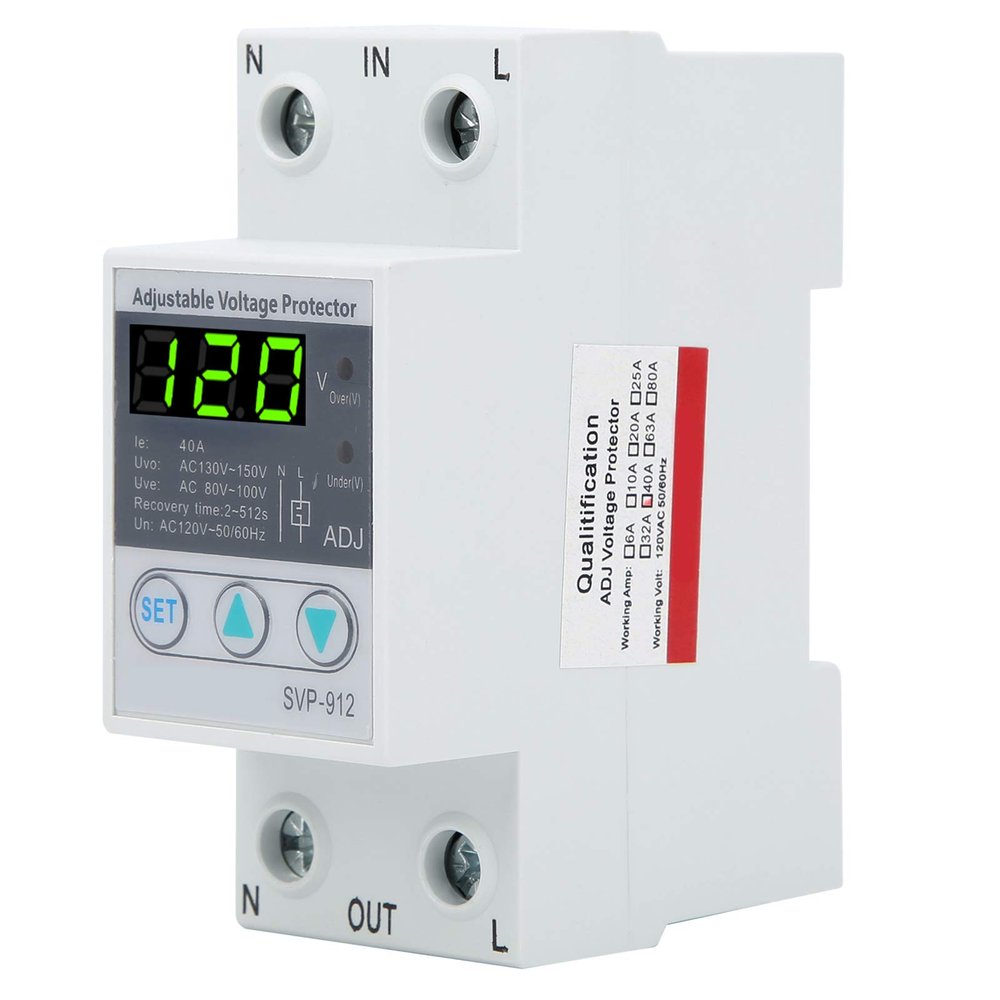 Smart Breaker, 120V AC Adjustable Low Voltage Cutoff Protector Adjustable Over and Under Voltage Protector Voltage Current Stabilizer Voltmeter Automatic Reset Switch (40A)