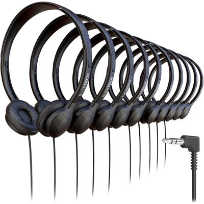 30 Pack Bulk Wired On-Ear Leather Headphones with 3.5mm Connector, Black