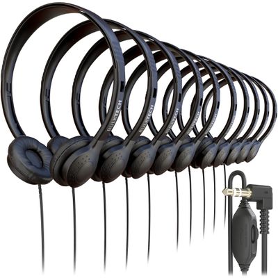 10 Pack Bulk Wired On-Ear Leather Headphones with 3.5mm Connector and Remote Control for Volume, Black