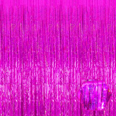 3 Pack Rose Red Foil Fringe Curtain Backdrop, 3.28Ft x 8.2Ft Metallic Tinsel Foil Fringe Streamer Curtains for Photo Booth, Mother's Day, Easter, Birthday, Wedding Party Decorations