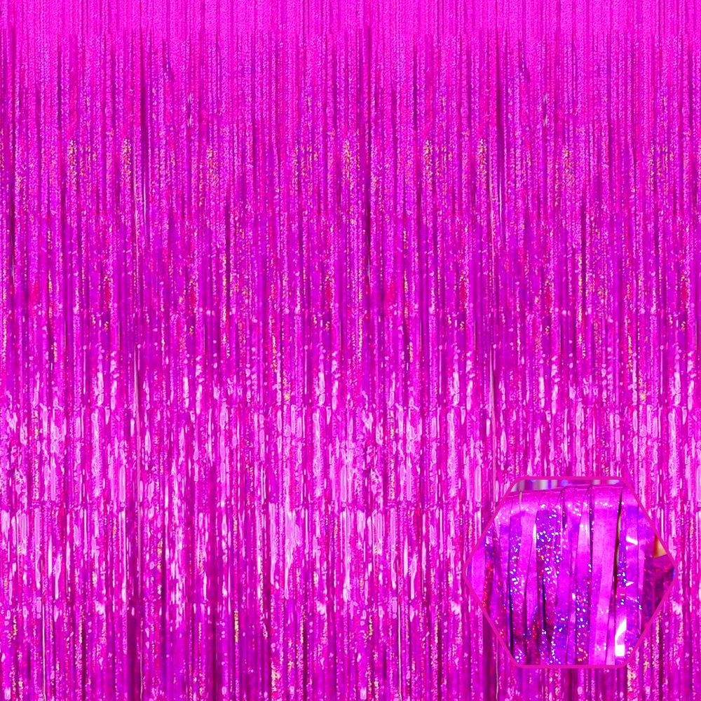 3 Pack Rose Red Foil Fringe Curtain Backdrop, 3.28Ft x 8.2Ft Metallic Tinsel Foil Fringe Streamer Curtains for Photo Booth, Mother's Day, Easter, Birthday, Wedding Party Decorations