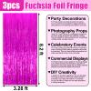 3 Pack Rose Red Foil Fringe Curtain Backdrop, 3.28Ft x 8.2Ft Metallic Tinsel Foil Fringe Streamer Curtains for Photo Booth, Mother's Day, Easter, Birthday, Wedding Party Decorations view 2