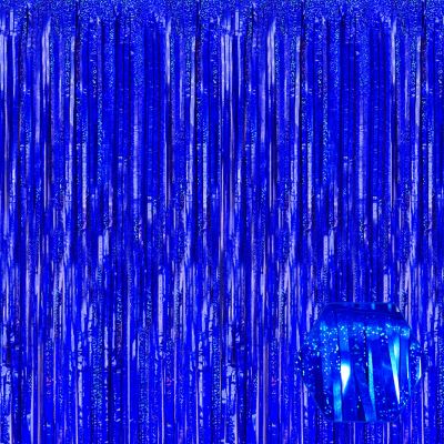 3 Pack Blue Foil Fringe Curtain Backdrop, 3.28Ft x 8.2Ft Metallic Tinsel Foil Fringe Streamer Curtains for Photo Booth, Mother's Day, Easter, Birthday, Wedding Party Decorations