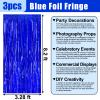 3 Pack Blue Foil Fringe Curtain Backdrop, 3.28Ft x 8.2Ft Metallic Tinsel Foil Fringe Streamer Curtains for Photo Booth, Mother's Day, Easter, Birthday, Wedding Party Decorations view 2