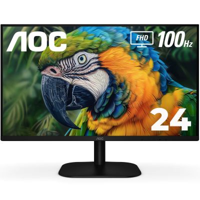 AOC 24B2H2 24 Frameless IPS Monitor, FHD 1920x1080, 100Hz, 106% sRGB, for Home and Office, HDMI x2, Low Blue Mode, VESA Compatible, Black
