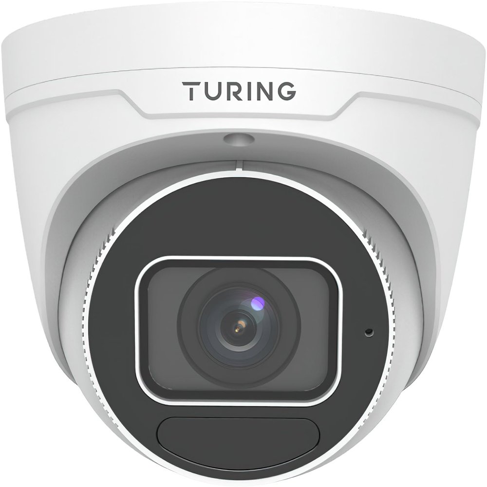 Turing TP-MVD8MV2-1Y CORE AI VSaaS License-Enabled 8MP Low Light Turret IP Camera, White; 2.8-12mm Motorized Varifocal Lens; TwilightVision; Built-in Mic; Smart IR, Up to 40m (131 ft)