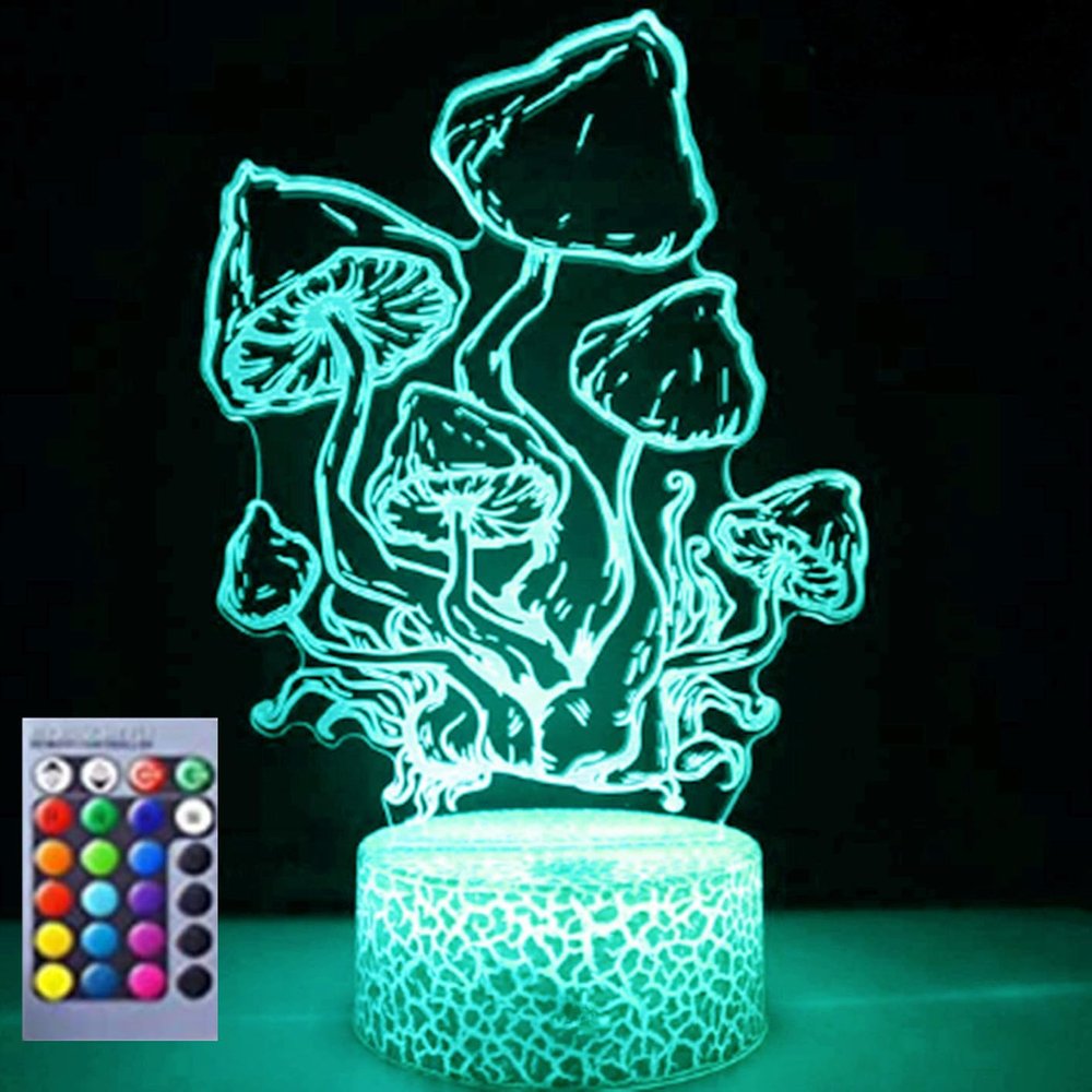 Jinnwell 3D Mushroom led Night Light Lamp Illusion Night Light 16 Color Changing Table Desk Decoration Lamps Gift Acrylic Flat ABS Base USB Cable Toy