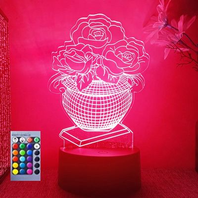 Jinnwell 3D Rose Flower led Night Light Lamp Illusion Night Light 16 Color Changing Table Desk Decoration Lamps Gift Acrylic Flat ABS Base USB Cable Toy