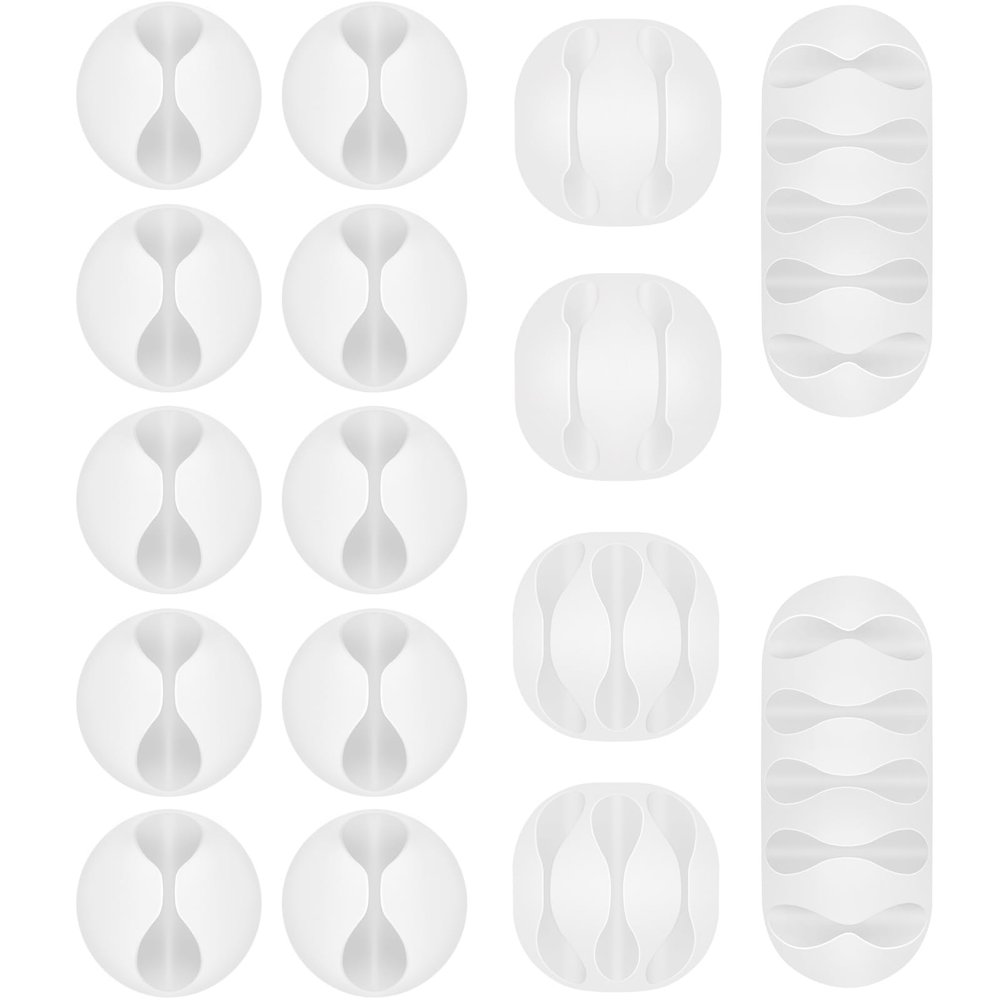 Shintop Cable Clips, 16 Pack White Cord Holder Adhesive Cable Organizer Wire Holder for Organizing Phones Chargers Desk Nightstand Car