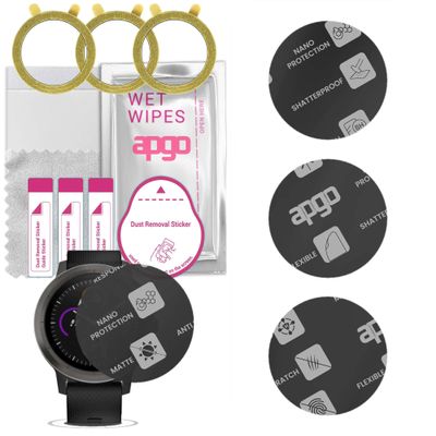 apgo 3x MATTE Hybrid protective glass compatible with Garmin Vivoactive 3, flexible nano glass, great replacement for tempered glass, scratch-resistant, full glue