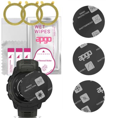 apgo 3x MATTE Hybrid protective glass compatible with Garmin Instinct, flexible nano glass, great replacement for tempered glass, scratch-resistant, full glue