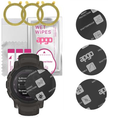 apgo 3x MATTE Hybrid protective glass compatible with Garmin Instinct 2 Solar, flexible nano glass, great replacement for tempered glass, scratch-resistant, full glue