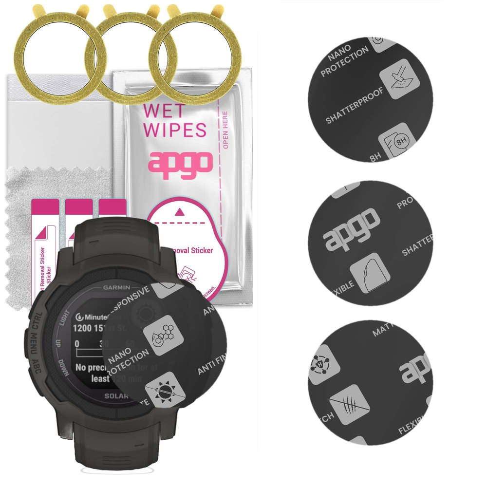 apgo 3x MATTE Hybrid protective glass compatible with Garmin Instinct 2 Solar, flexible nano glass, great replacement for tempered glass, scratch-resistant, full glue