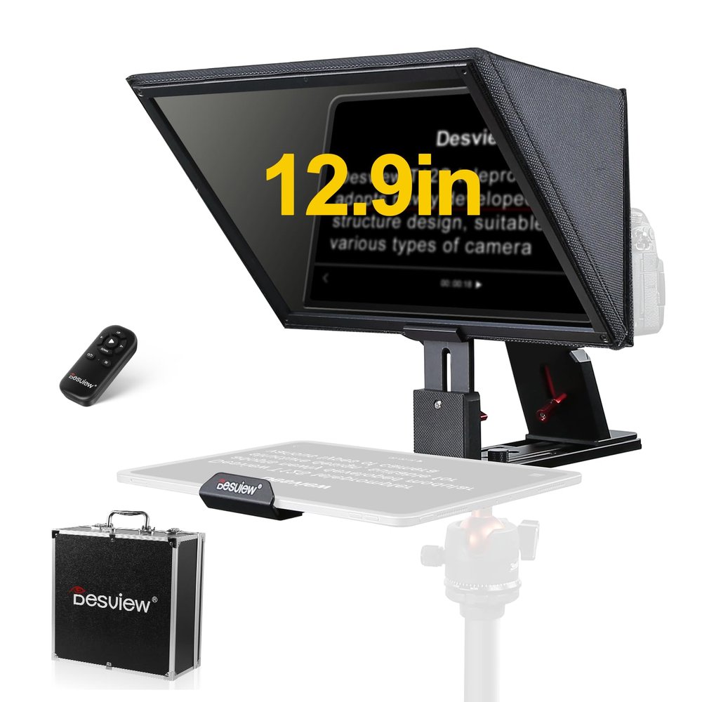 Desview T12S 12.9" Metal Teleprompter with Beam Splitter Glass | Easy Assembly, Carry Case Included, for Camera & iPad, Ideal for YouTube & Live Streaming, for Podcast & Content Creators