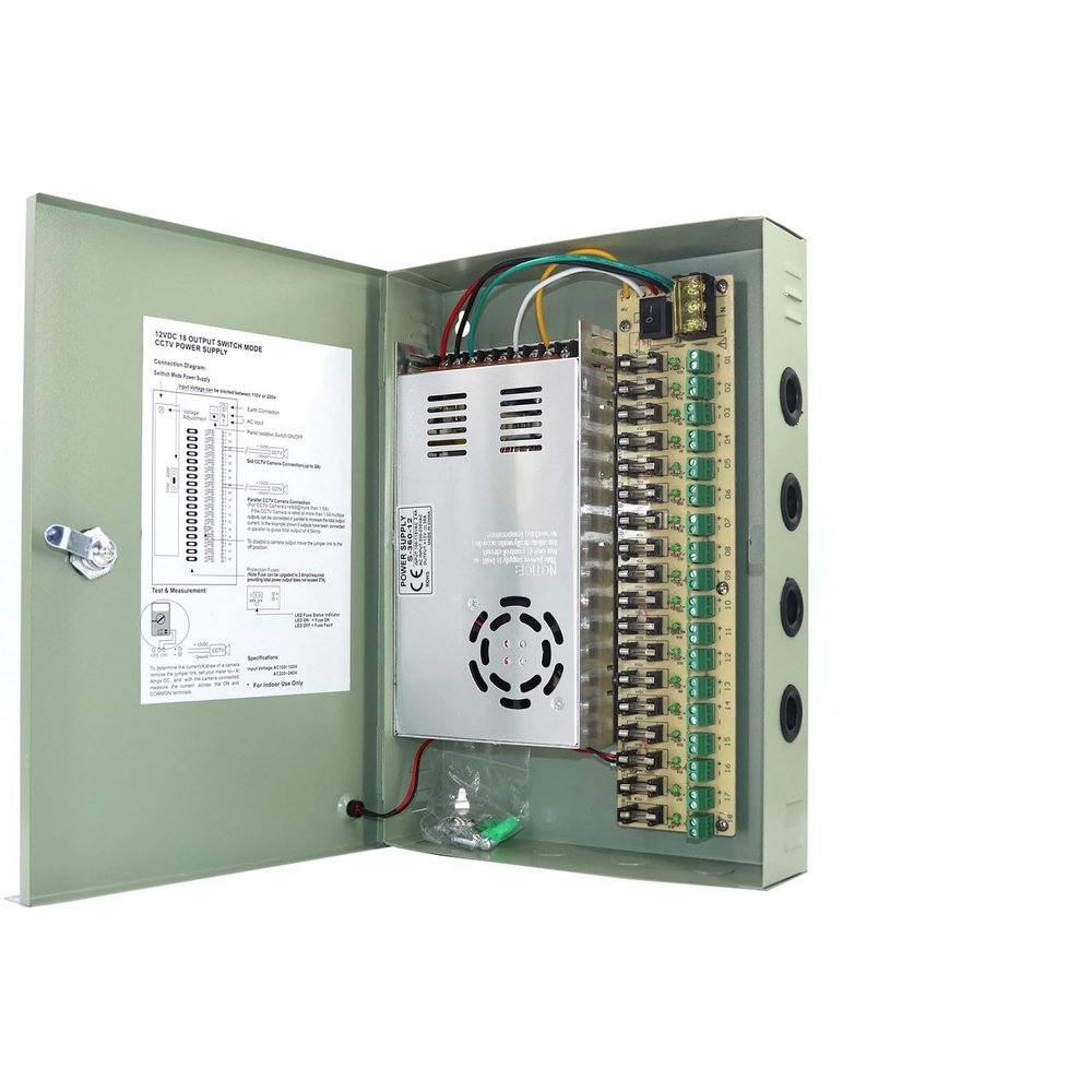 AOMUCH 18 Channel 12 Volt DC Output 30A Camera Power Supply Box for CCTV DVR Security System and Distributed Cameras