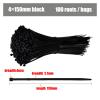 NORAZE Self-Locking Plastic Nylon Tie 100PCS Black 5X300cable Tie Fastening Ring 3X200 Cable Tie Set (Color : Black, Size : 4x150mm) view 2