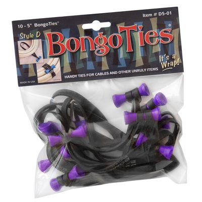 BongoTies PURPLE & BLACK "UBE" Bongo Ties - 10 Pack "Style-D" ~ Professional cable ties made of natural rubber and bamboo ~ HANDY TIES FOR CABLES AND OTHER UNRULY ITEMS