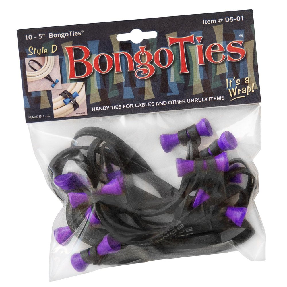 BongoTies PURPLE & BLACK "UBE" Bongo Ties - 10 Pack "Style-D" ~ Professional cable ties made of natural rubber and bamboo ~ HANDY TIES FOR CABLES AND OTHER UNRULY ITEMS