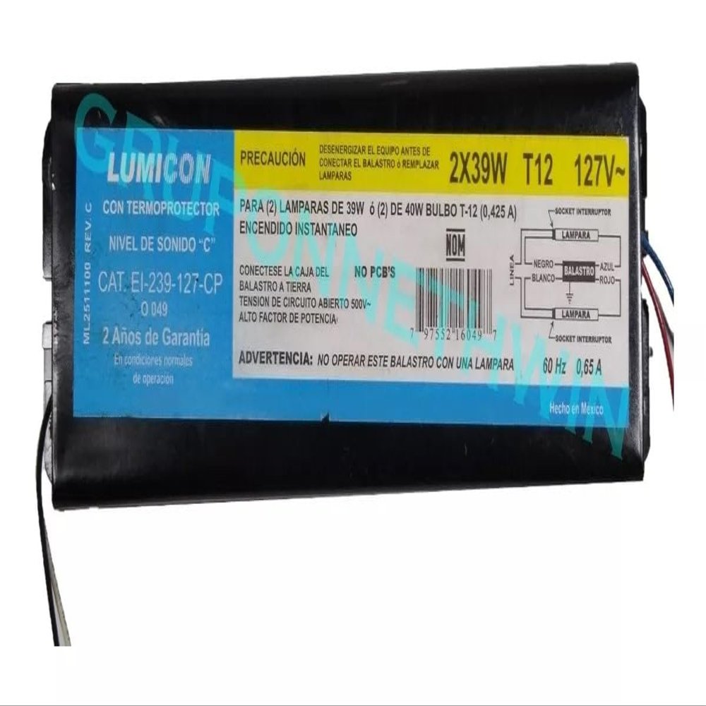 Lumicon Ballast CAT: EI-239-127-CP, 2x39W T12 127V