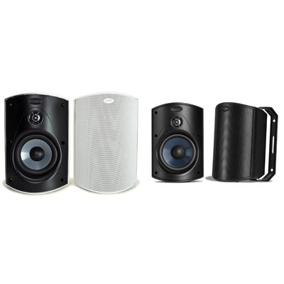 Polk Audio Atrium 5 Outdoor Speakers with Powerful Bass (Pair, White) & Atrium 4 Outdoor Speakers with Powerful Bass (Pair, Black), All-Weather Durability, Broad Sound Coverage