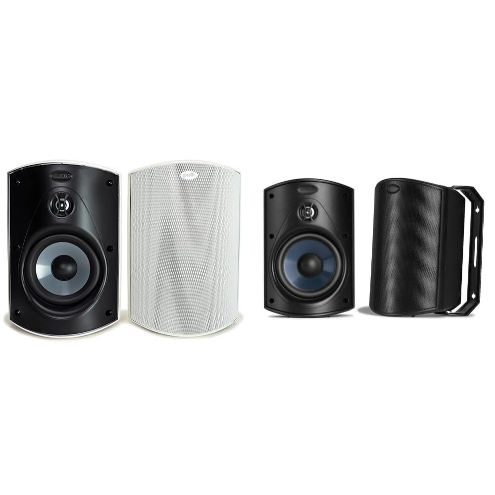 Polk Audio Atrium 5 Outdoor Speakers with Powerful Bass (Pair, White) & Atrium 4 Outdoor Speakers with Powerful Bass (Pair, Black), All-Weather Durability, Broad Sound Coverage
