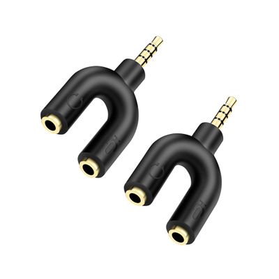 Sairps Headphone mic Splitter Mini U Shape Stereo trrs Splitter Microphone 1 Male to 2 Female AUX Audio Converter-2 Pack