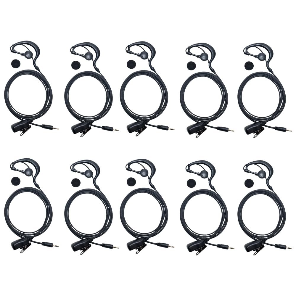 TDYU G Shape Earpiece Walkie Talkie Headset with Mic PTT Compatible with Cobra Microtalk PX650 Cxt195 Cx112 PX655 ACXT1035r ACXT145 ACXT545 RX385 RX685 Two Way Radio 10Pack