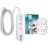 Philips Accessories 3 Outlet Surge Protector Power Strip with 3 USB Ports & Philips 6-Outlet Extender Surge Protector view 1