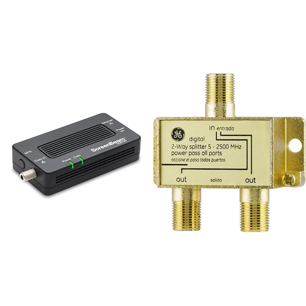 ScreenBeam Bonded MoCA 2.5 Network Adapter for Highest Speed Internet & GE Digital 2-Way Coaxial Cable Splitter