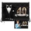 DORCEV 12x10ft Happy 40th Birthday Backdrop for Man Birthday Party Decorations Bow Tie White Shirt Suit Tuxedo Photography Backdrop Gentle Men Black Gold Diamonds Birthday Banquet Background Banner view 2