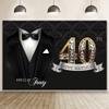 DORCEV 12x10ft Happy 40th Birthday Backdrop for Man Birthday Party Decorations Bow Tie White Shirt Suit Tuxedo Photography Backdrop Gentle Men Black Gold Diamonds Birthday Banquet Background Banner view 3